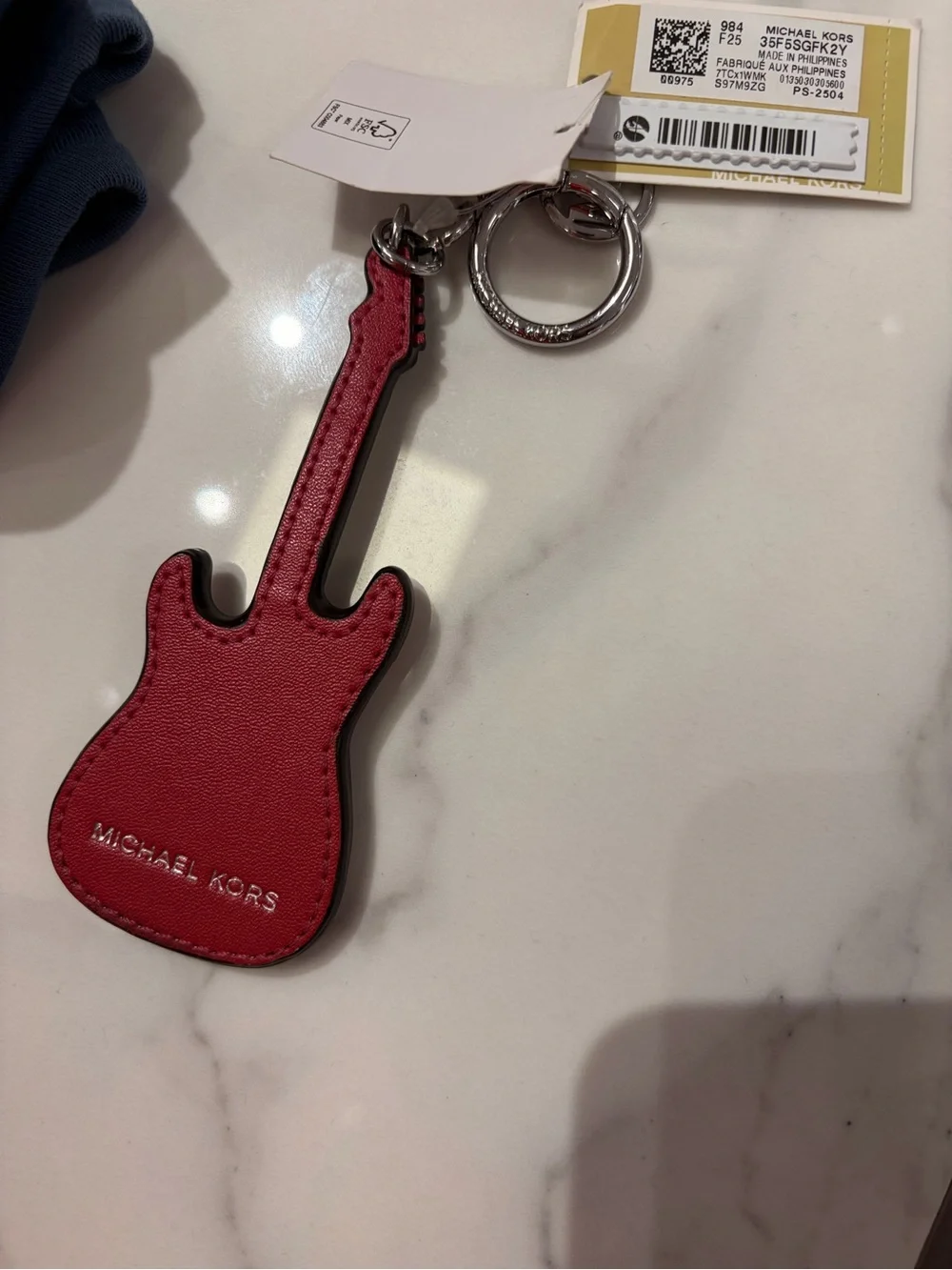 Michael Kors Red White Tan Guitar Keychain Key Ring
